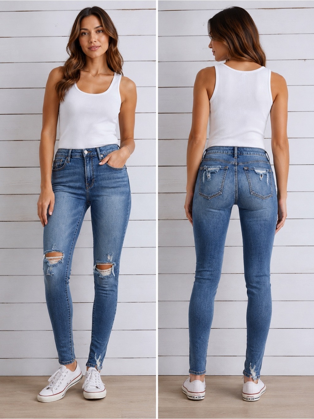 Good American Medium Blue Ripped High-Rise Skinny Jeans